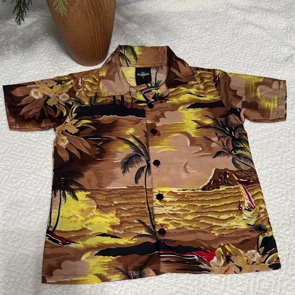Pineapple Tropical Adventure Kids Button Down Shirt Size 6